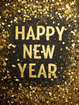 Gold glitter confetti background with text 