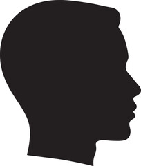 Poster - Black silhouette profile of a man showcasing side view facial features on a white background