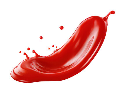A vibrant red liquid splash frozen in midair, isolated on transparent background, showcasing a dynamic and artistic form with glossy curves and smooth textures
