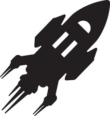 Poster - Black and white rocket ship silhouette for space exploration and science projects