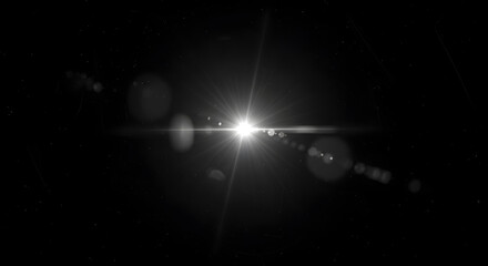 Poster - Celestial Flare: A vibrant lens flare shines with a radiant glow against the inky backdrop, evoking a sense of ethereal beauty.