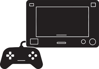Poster - Minimalist silhouette illustration of a retro gaming console and connected game controller