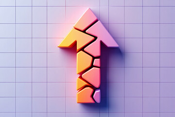 Poster - A gradient arrow pointing upwards made of geometric shapes on a tiled surface