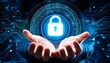 © Denise - futuristic hands holding glowing lock symbol digital security theme