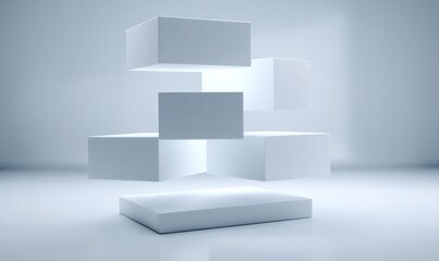 Aufkleber - Photo of a minimalist 3d render of white cubes creates an abstract geometric design, perfect for a modern and clean background