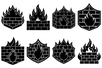 Poster - Collection of fireplace designs featuring brickwork and flames in a black and white illustration
