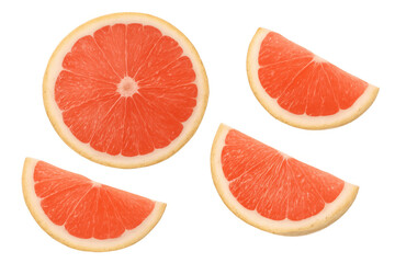 Poster - Juicy grapefruit slice and wedges revealing vibrant pulp, textured peel against transparent surface