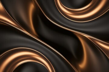 Aufkleber - Elegant wave surface of black and bronze color material, 3d rendering