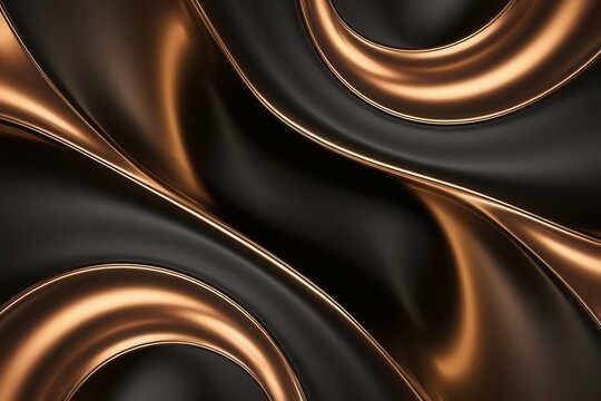 Elegant wave surface of black and bronze color material, 3d rendering