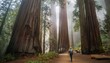 © Denise - hiking in awe under huge redwood trees in fog amazing forest with atmosphere
