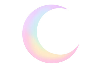 Poster - Holographic crescent moon glowing with rainbow-like iridescence, casting ethereal light against transparent backdrop