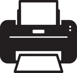 Fototapete - Black and white line art illustration of a printer machine icon for office and printing.