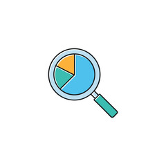 Poster - Vector art of a magnifying glass reveals a colorful pie chart isolated on white background
