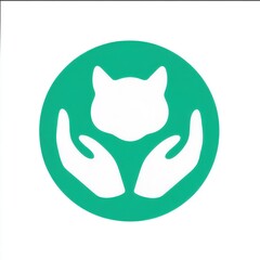 Aufkleber - stylized logo with white cat head silhouette centered in green circle, flanked by symmetrical hand-l