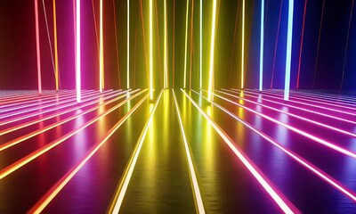 Aufkleber - 
 Abstract background with colorful laser lines and stripes, a 3D rendering illustration of digital art. 