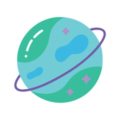 Naklejka na meble A cartoon planet with rings floats in space isolated on white background