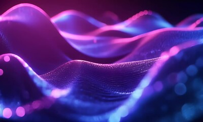 Poster - 
Abstract background with colorful neon wavy lines, glowing stripes on a black backdrop. Digital art of multicolored waves in motion. High resolution.