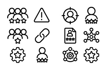 Poster - Outline icons of teamwork, profile, and settings on black background