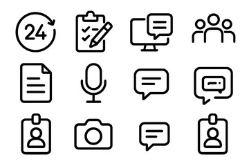 Poster - Minimalist black communication and office icon set for digital design