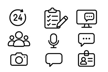 Poster - Minimalist line icons for communication, technology, and time management