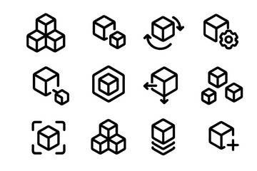 Poster - Minimalist icon set of 3d geometric shapes and arrows on dark background