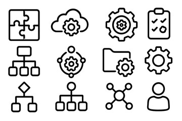 Poster - Set of dark silhouette technology icons on black background