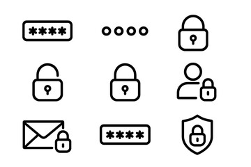 Poster - Set of black lock and security icons on dark background