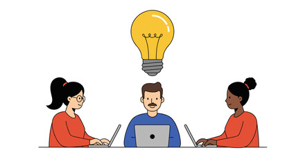 Poster - Collaborative brainstorming with diverse team and creative idea light bulb