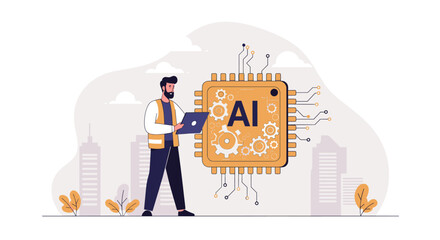 Poster - Futuristic cityscape with artificial intelligence concept and digital technology