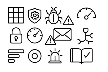 Poster - Cybersecurity icons set: minimalist design for network protection and data safety