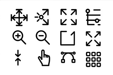 Poster - Minimalist ui icon set for interface design: zoom, arrow, and grid symbols