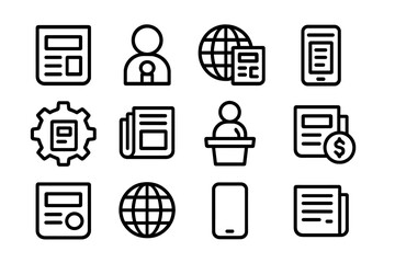 Poster - Black outline icons of technology and communication devices on gray background