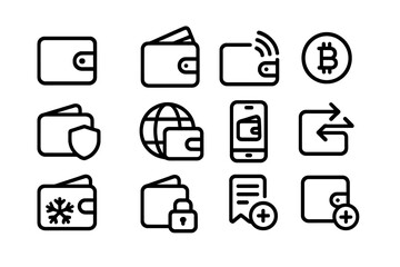 Poster - Dark mode wallet icons for digital and cryptocurrency applications