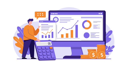 Poster - Financial analysis and budgeting concept with charts and calculator