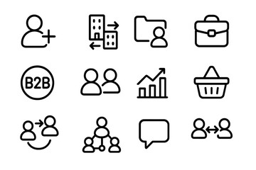 Fototapete - Minimalist business icons set featuring communication and growth symbols
