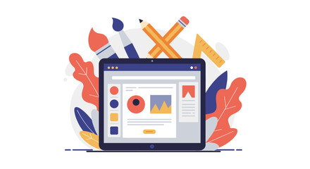 Poster - Creative design tools for graphic artists in a flat style with digital tablet and stationery