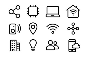 Fototapete - Minimalist smart technology icons: network, device, connectivity, home, sharing