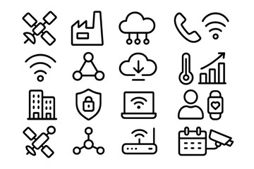 Poster - Black linear technology icons set on dark background for digital applications