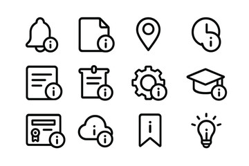 Poster - Simple black icons set: notifications, documents, location, settings, and education