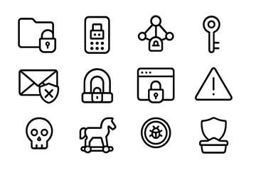 Poster - Secure line icons for data protection and cybersecurity concepts