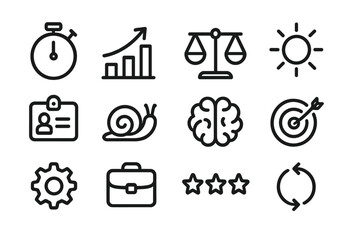 Poster - Minimalist black business icons set with diverse symbols on gradient background
