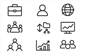 Poster - Modern business icon set featuring networking and growth symbols in minimalist style