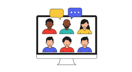 Poster - diverse online meeting: flat design virtual communication concept