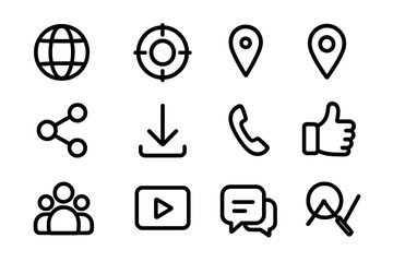 Fototapete - Minimalist black icon set featuring communication and navigation symbols