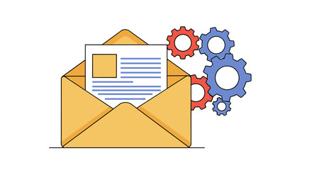 Poster - Modern linear style email with gears symbolizing communication and technology concepts