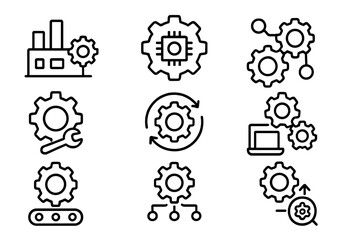 Poster - Industrial and technological gear icons on dark metallic background