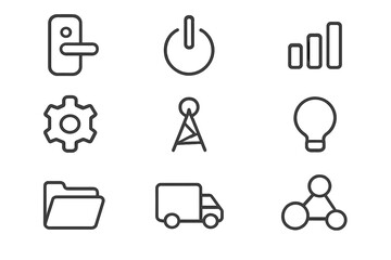 Fototapete - Modern minimalistic tech icons featuring power and network symbols