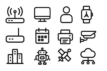 Poster - Modern technology icons set: devices, gadgets, and digital tools on dark background