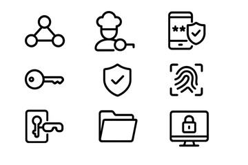 Poster - Minimalist security icons set featuring technology and cooking elements on textured background