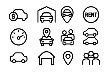 Poster - Car rental icons set: linear style transport symbols for modern applications